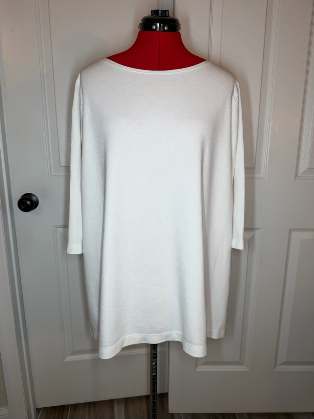 Bryn Walker White Modal Blend 3/4 Sleeve Round Neck Top Women 1X Made in USA